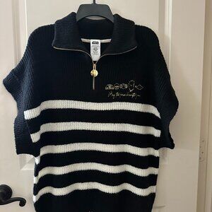 Star Wars Disney Knit Sweater Vest | Black & Ivory | Gold Zip | Size M | Worn On